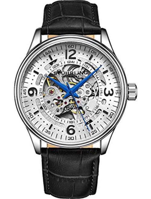 Stuhrling Men's Automatic Skeleton Dress Watch Genuine Leather Band with self Winding Mechanical Movement