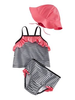 Baby Girls 3-Pc. Striped Tankini & Hat Set, Created for Macy's