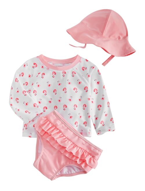 First Impressions Baby Girls 3-Pc. Flamingo Hat, Rash Guard & Swim Bottoms Set, Created for Macy's