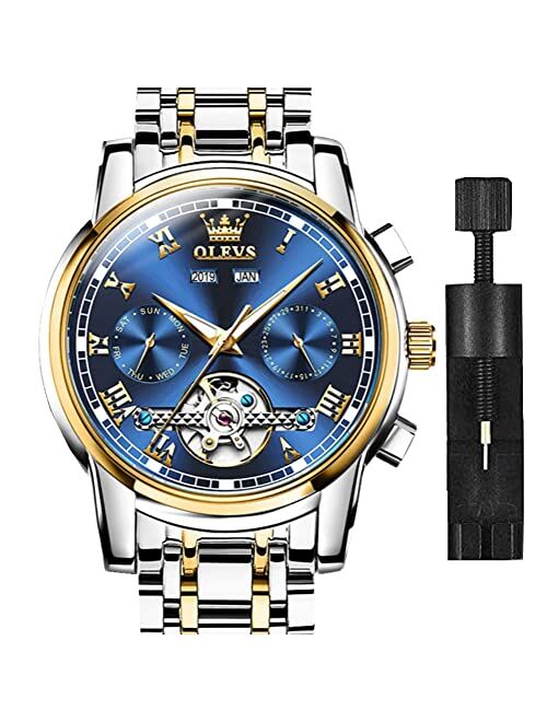 OLEVS Automatic Watch for Men Self Winding Tourbillon Luxury Dress Skeleton Mechanical Watches Waterproof Stainless Steel Wristwatch Men's Wrist Watch