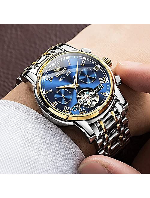 OLEVS Automatic Watch for Men Self Winding Tourbillon Luxury Dress Skeleton Mechanical Watches Waterproof Stainless Steel Wristwatch Men's Wrist Watch