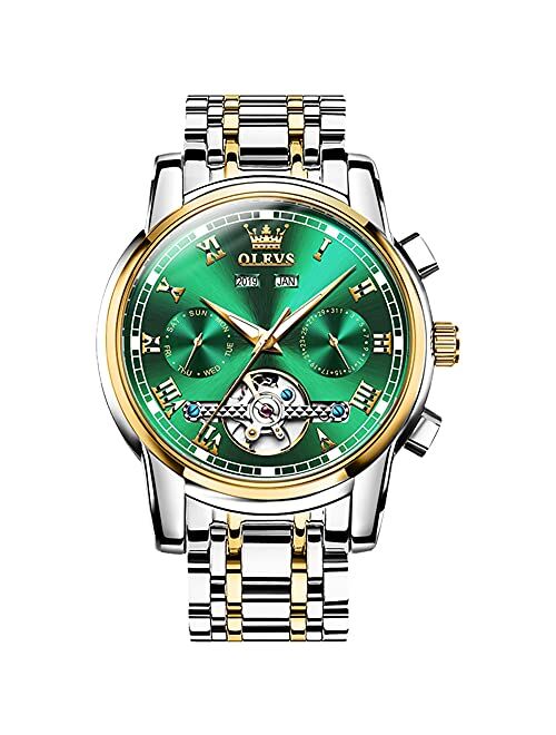 OLEVS Automatic Watch for Men Self Winding Tourbillon Luxury Dress Skeleton Mechanical Watches Waterproof Stainless Steel Wristwatch Men's Wrist Watch