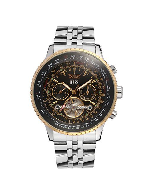 Forsining Men's Self Winding Waterproof Automatic Stainless Steel Skeleton Tourbillon Calendar Wrist Watch