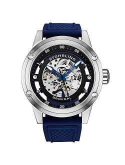 Mens Automatic Watch Skeleton Stainless Steel Self Winding Dress Watch with Rubber Strap 50MM