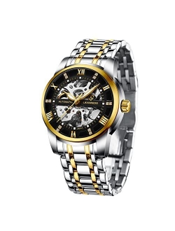 Ben Nevis Mens Watch Black Mechanical Stainless Steel Skeleton Waterproof Automatic Self-Winding Roman Numerals Diamond Dial Wrist Watch