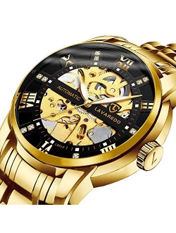 Ben Nevis Mens Watch Black Mechanical Stainless Steel Skeleton Waterproof Automatic Self-Winding Roman Numerals Diamond Dial Wrist Watch