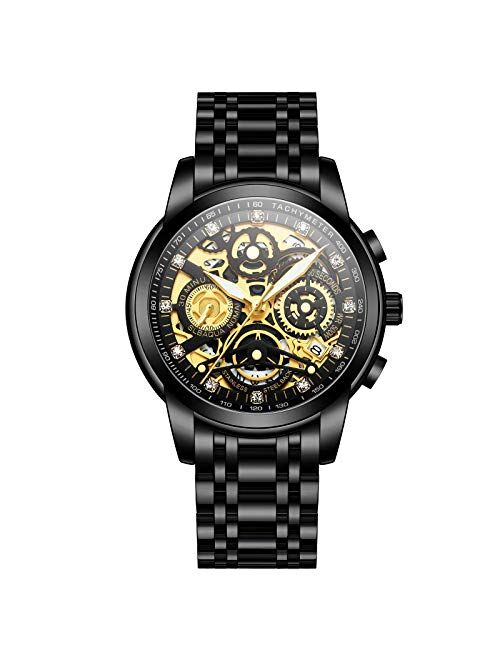 NEKTOM Mens Watches with Mechanical Appearance Stainless Steel and Metal Casual Waterproof Chronograph Quartz Watch Sports Watches for Men