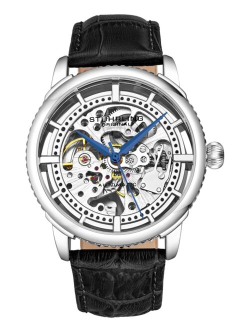 Stuhrling Men's Black Alligator Embossed Genuine Leather Strap Watch 42mm