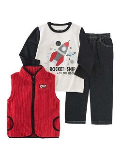 Infant Toddler Boys 3 Piece Rocket Ship Shirt Pants Vest