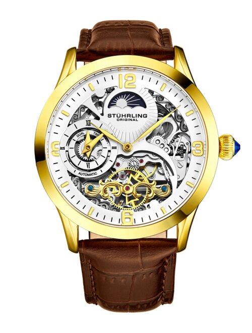 Stuhrling Men's Brown Leather Strap Watch 45mm