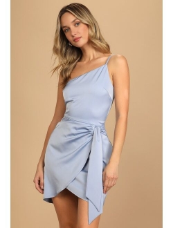 Meant to Be Together Sage Green Satin One-Shoulder Mini Dress