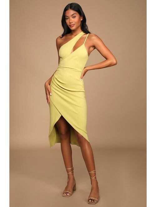 Lulus Just My Type Lime Green Ribbed Asymmetrical One-Shoulder Dress