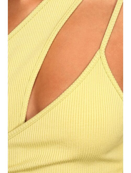 Lulus Just My Type Lime Green Ribbed Asymmetrical One-Shoulder Dress