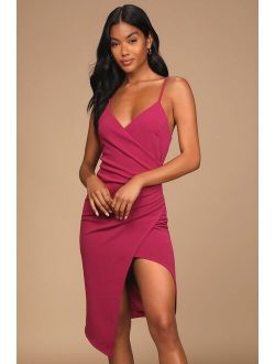 Made to Wow Magenta Surplice Asymmetrical Dress