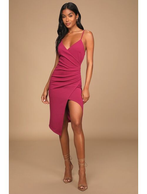 Lulus Made to Wow Magenta Surplice Asymmetrical Dress