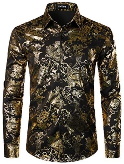 VATPAVE Mens Luxury Design Skull Dress Shirts Regular Fit Button Down Paisly Shirts Long Sleeve Prom Shirts