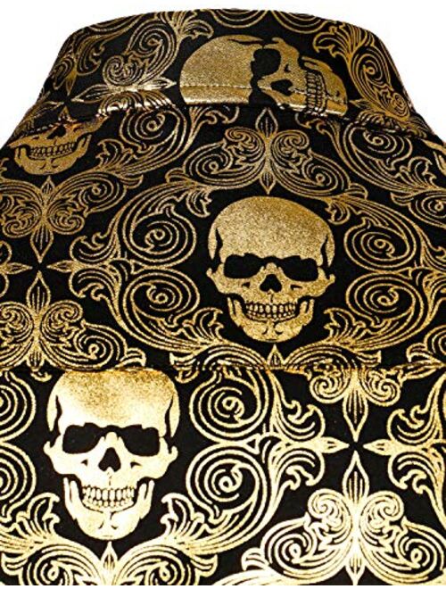 VATPAVE Mens Luxury Design Skull Dress Shirts Regular Fit Button Down Paisly Shirts Long Sleeve Prom Shirts