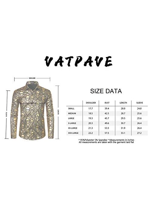 VATPAVE Mens Luxury Design Skull Dress Shirts Regular Fit Button Down Paisly Shirts Long Sleeve Prom Shirts