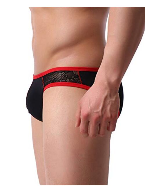 WINDAY Men Briefs Lace Silk Low Rise Bikini Briefs and Breathable Underwear B162