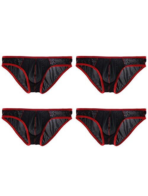 WINDAY Men Briefs Lace Silk Low Rise Bikini Briefs and Breathable Underwear B162