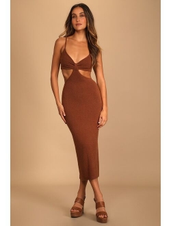 The Way I Feel Tan Cutout Midi Sweater Dress