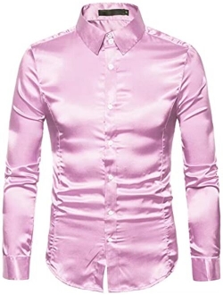 HENGAO Men's Shiny Satin Dance Prom Shirts