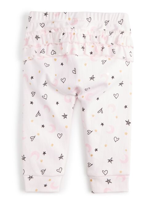 First Impressions Baby Girls Cotton Ruffle-Trim Love Stars Jogger Pants, Created for Macy's