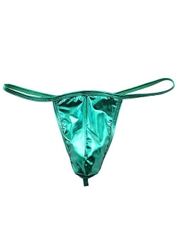 ranrann Men's Shiny Metallic Low Rise Bulge Pouch Bikini Briefs G-String Thong Underwear