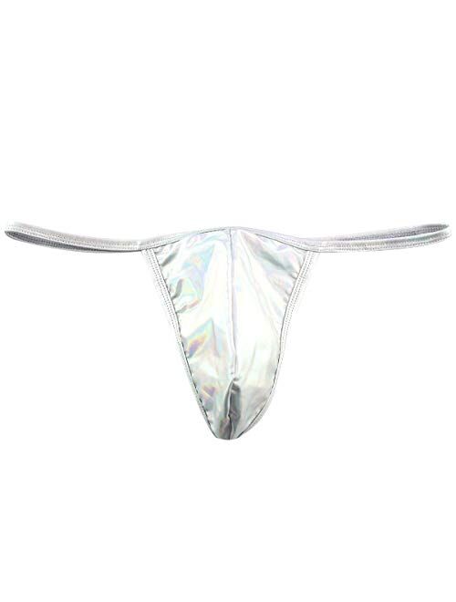 ranrann Men's Shiny Metallic Low Rise Bulge Pouch Bikini Briefs G-String Thong Underwear