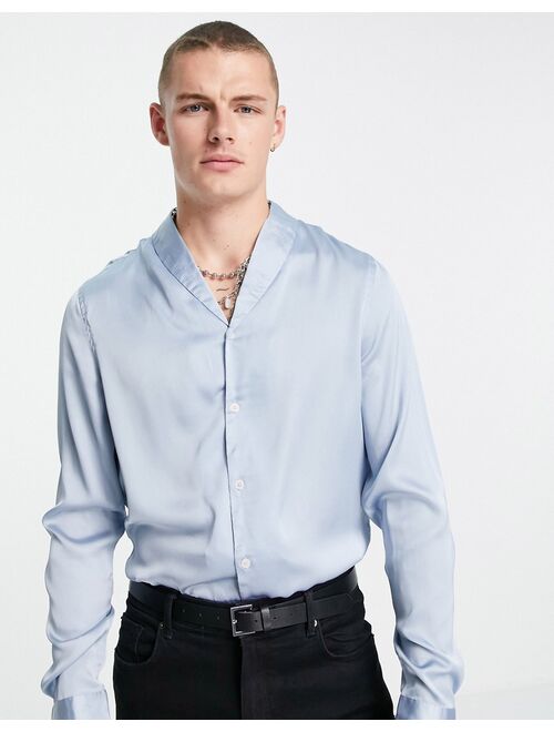 Asos Design regular satin shirt with shawl neck in blue