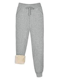 Womens Winter Warm Pants Thick Sherpa Lined Athletic Jogger Drawstring Fleece Lined Sweatpants with Pockets