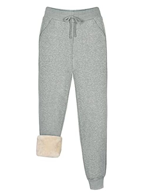 REORIA Women’s Winter Warm Pants Thick Sherpa Lined Athletic Jogger Drawstring Fleece Lined Sweatpants with Pockets