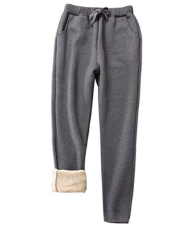 Yeokou Warm Sweatpants Womens Fleece Sherpa Lined Winter Active Running Jogger Pants