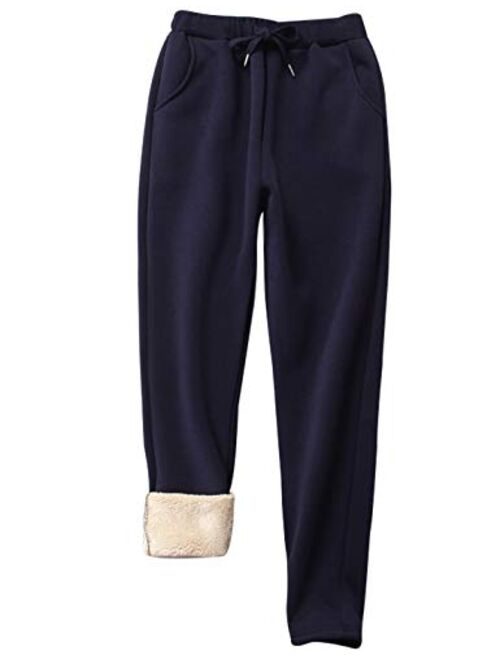 Yeokou Warm Sweatpants Womens Fleece Sherpa Lined Winter Active Running Jogger Pants