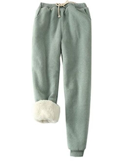 PEHMEA Women's Warm Sherpa Lined Athletic Workout Sweatpants Fleece Joggers Pants