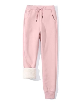 Gihuo Women's Winter Fleece Pants Sherpa Lined Sweatpants Active Running Jogger Pants