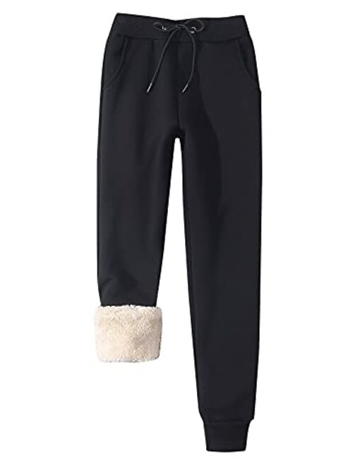 Gihuo Women's Winter Fleece Pants Sherpa Lined Sweatpants Active Running Jogger Pants