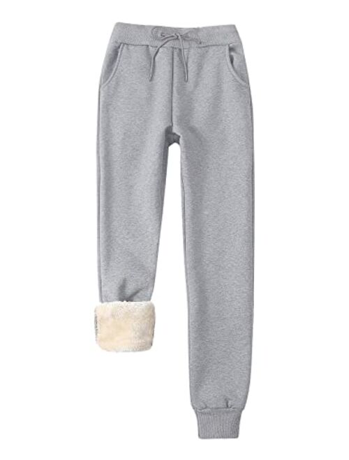 Gihuo Women's Winter Fleece Pants Sherpa Lined Sweatpants Active Running Jogger Pants