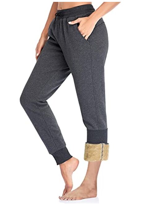 FIRST WAY Women's Thermal Jogger Sweatpants with Pocket Tapered Active Pants for Winter Fleece Lined