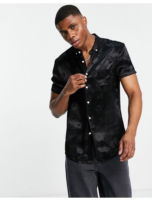 Asos Design regular fit shirt in black floral jacquard