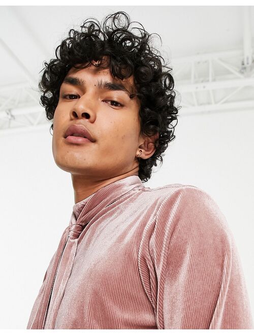 Asos Design regular shirt with tie neck in velvet cord texture