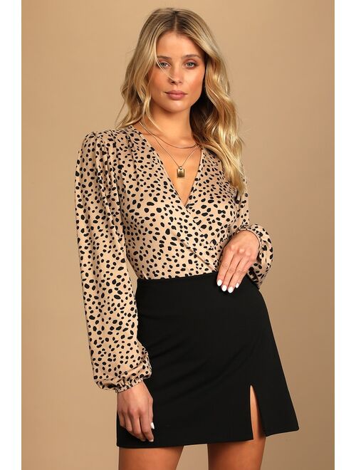 Lulus Wildly Trendy Tan Cheetah Print Long Sleeve Bodysuit