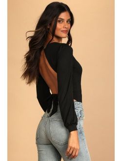 Night Out Vibes Black Long Sleeve Tie-Back Bodysuit