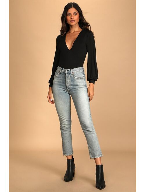 Lulus Night Out Vibes Black Long Sleeve Tie-Back Bodysuit