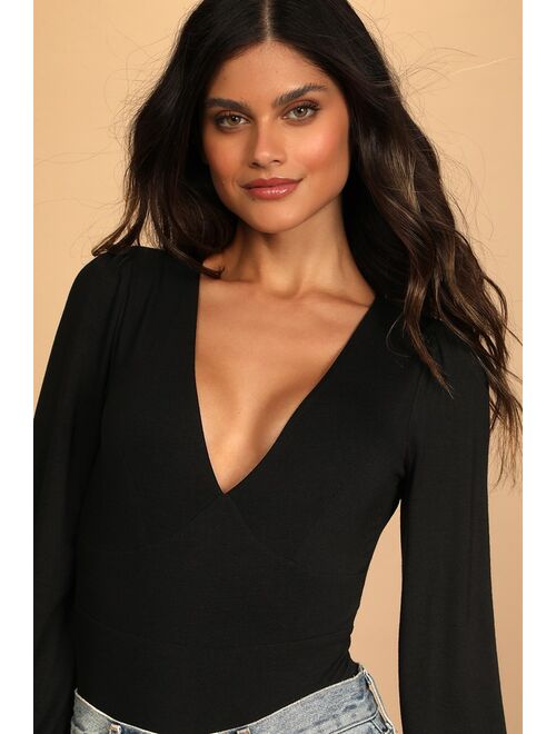 Lulus Night Out Vibes Black Long Sleeve Tie-Back Bodysuit