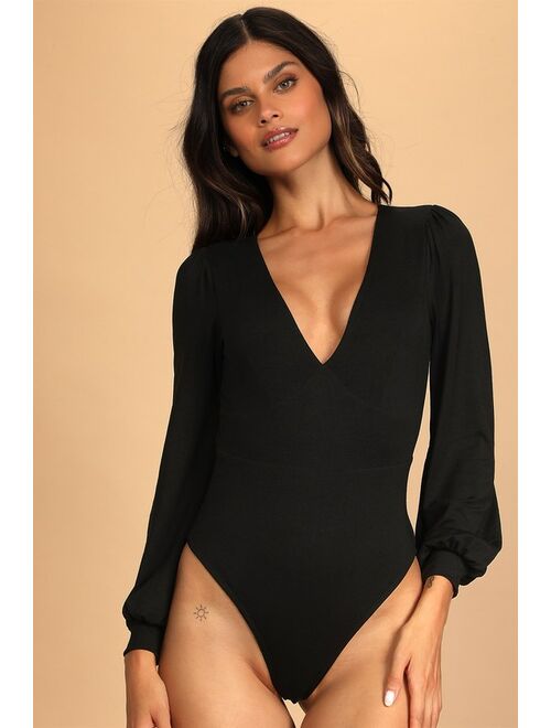 Lulus Night Out Vibes Black Long Sleeve Tie-Back Bodysuit