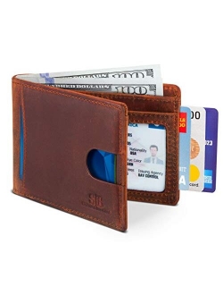 SERMAN BRANDS RFID Blocking Slim Bifold Genuine Leather Thin Minimalist Front Pocket Wallets for Men Billfold Wallet Men Gift