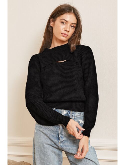 Lulus Lovely Embrace Black Cutout Sweater Top