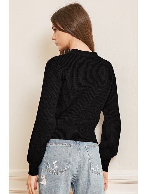 Lulus Lovely Embrace Black Cutout Sweater Top