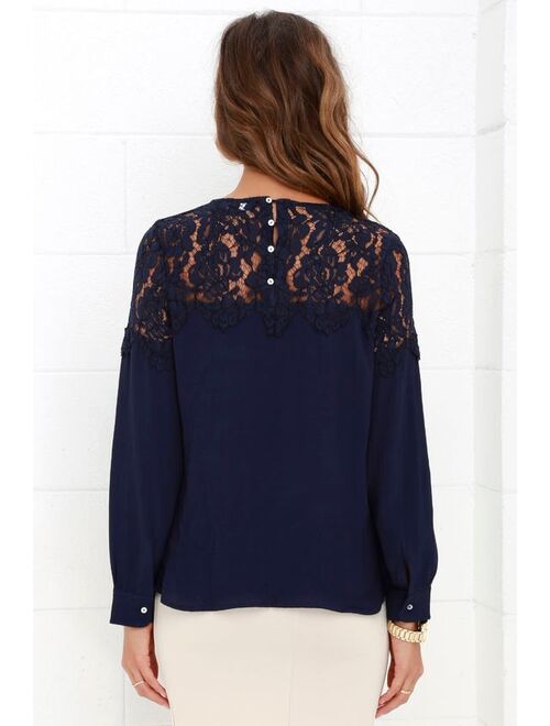 Lulus Picture This Navy Blue Long Sleeve Lace Top